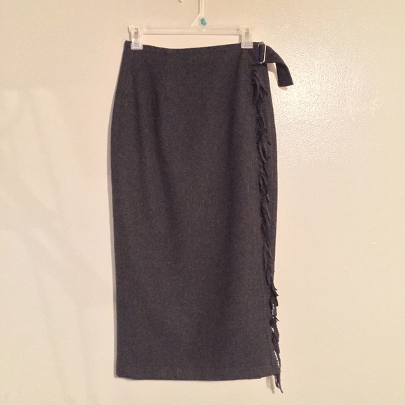 Hugo Buscati Dresses & Skirts - VTG Hugo Buscati Milano grey wool blend fringe office skirt
